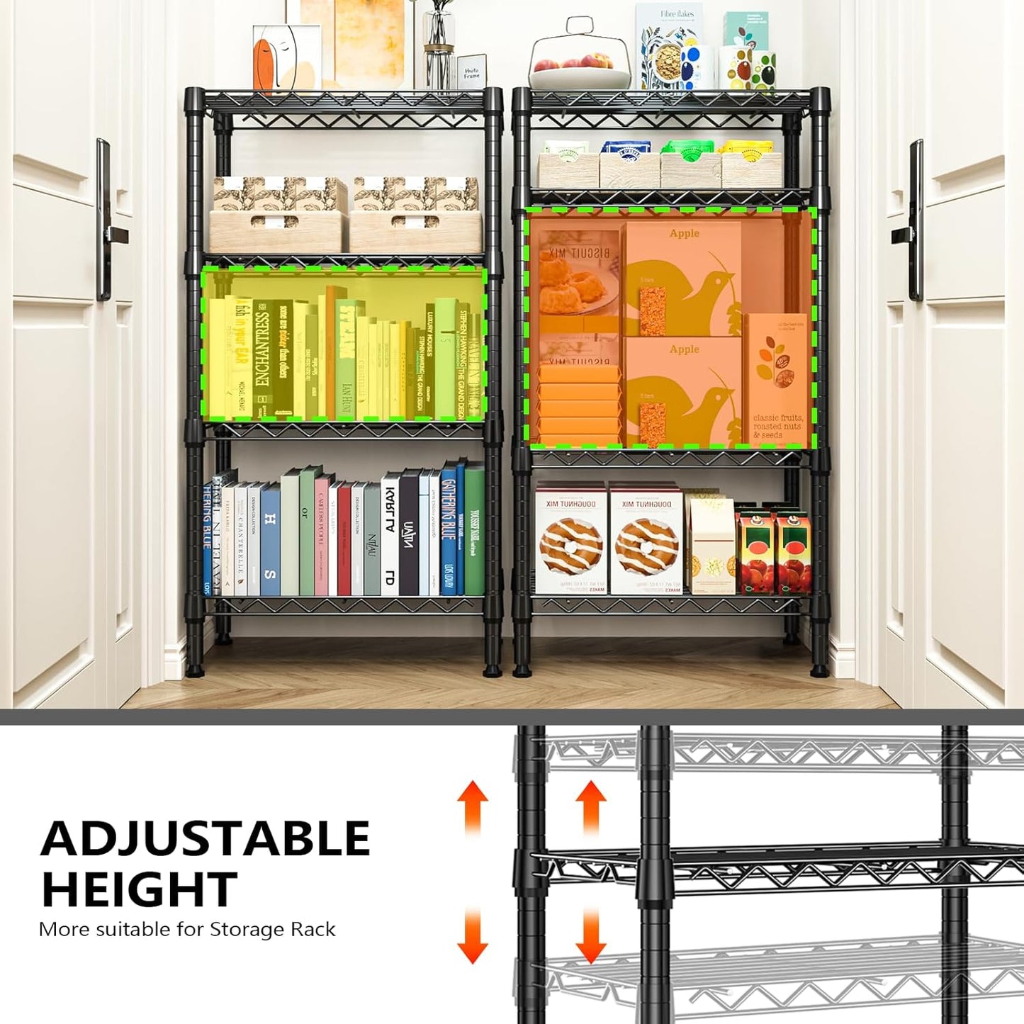 1000 lbs 4 Tier Shelf Metal Storage Shelves Wire Rack Closet Organizers with PP Board for Garage Kitchen Bathroom Laundry Black 11.8" D x 21.7" W x 39.5" H