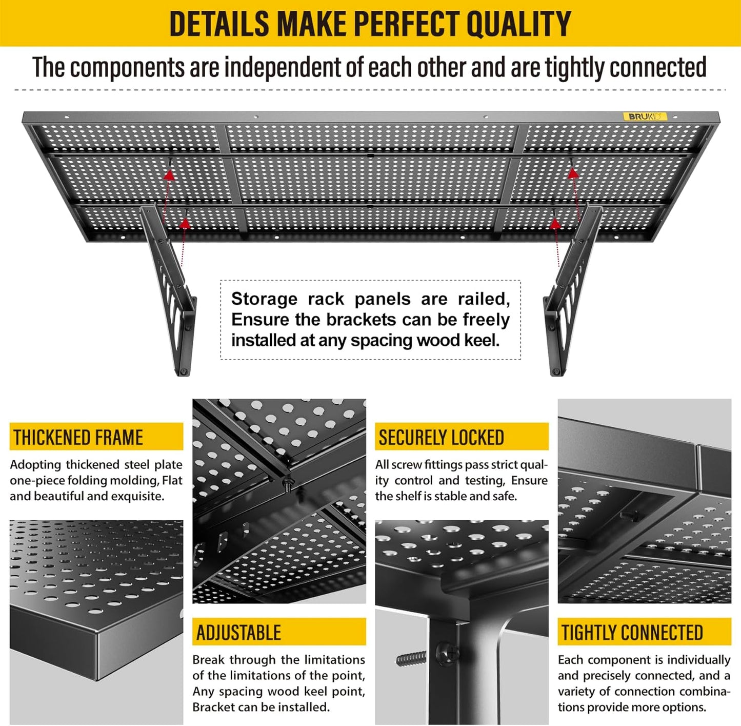 4Pack 1.64x4ft Adjustable Metal Garage Wall Shelving Heavy Duty Garage Storage Shelf Wall Mounted Black