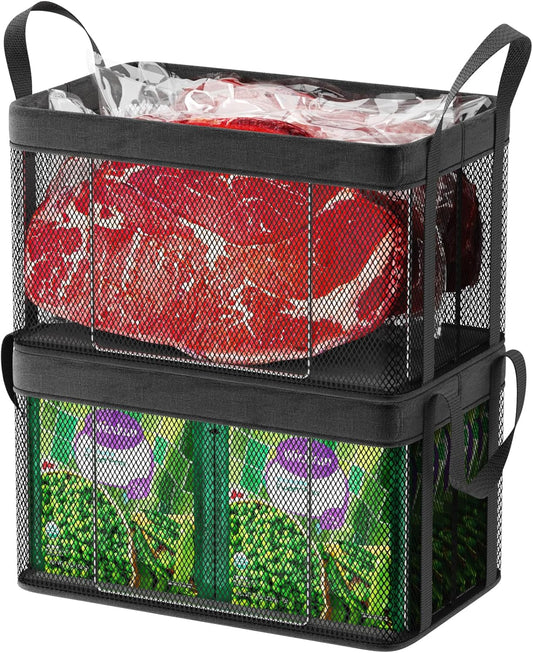 iSPECLE Deep Freezer Organizer Bins - 2 Pack Large Stackable Freezer Organizer Bins for 5 to 7 Cu.Ft Chest Freezers Easy Get Foods without Digging, Faster Freezing Better Freshness, Black