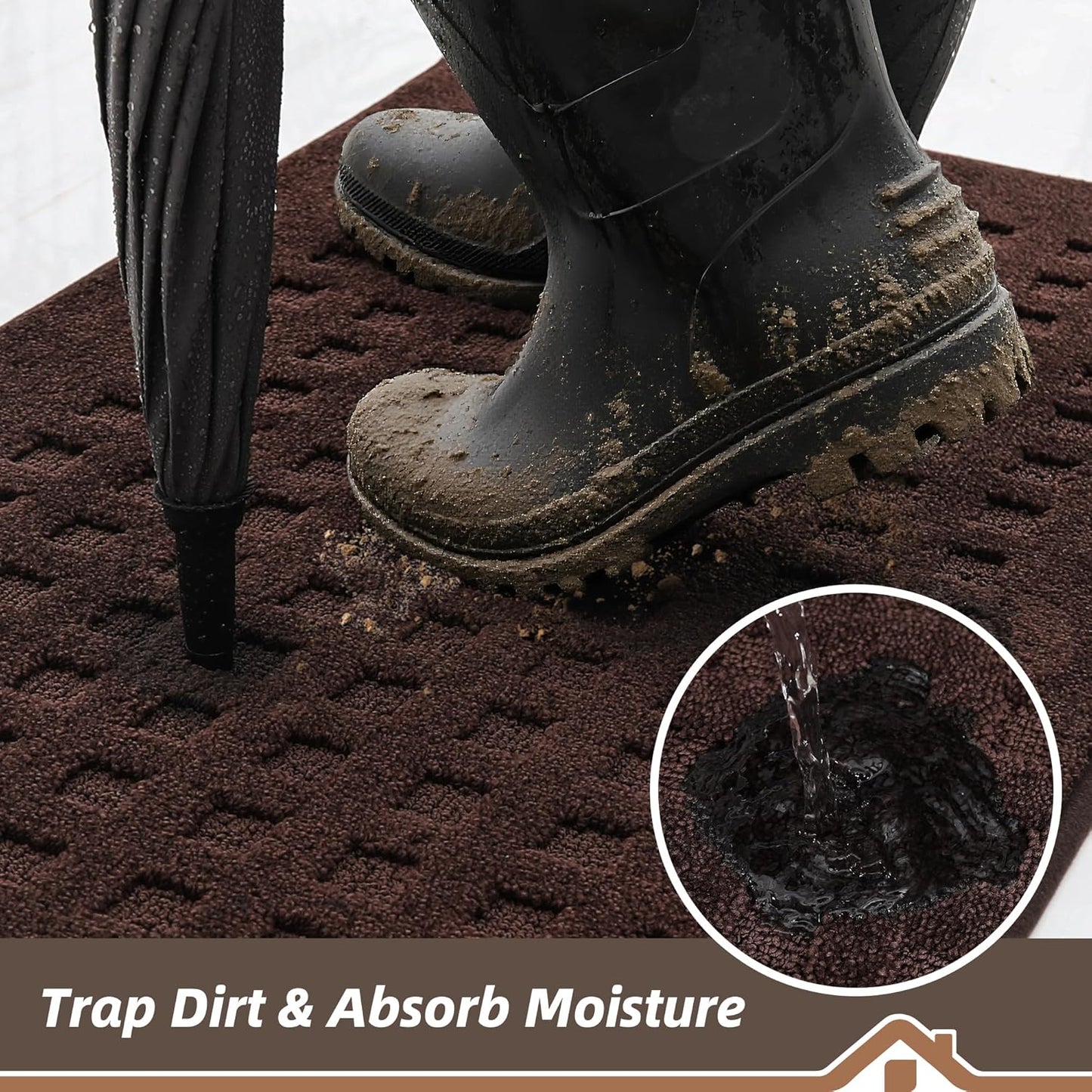 BEQHAUSE Waffle Door Mats Indoor 20"x32", Dog Mat for Muddy Paws Absorbent and Dirt Resist Floor Mats Non-Slip Washable Rugs for Entryway, Welcome Mat for Front Back Door, Muddy Wet Shoes, Dark Brown