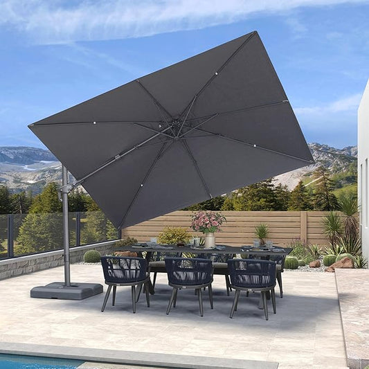 PURPLE LEAF 11.5' X 8' Left-right Tilting Outdoor Patio Umbrella Swivel Offset Cantilever Heavy Duty Rectangle Aluminum Umbrella with UV Resistant for Deck Pool Patio Backyard, Graphite Grey