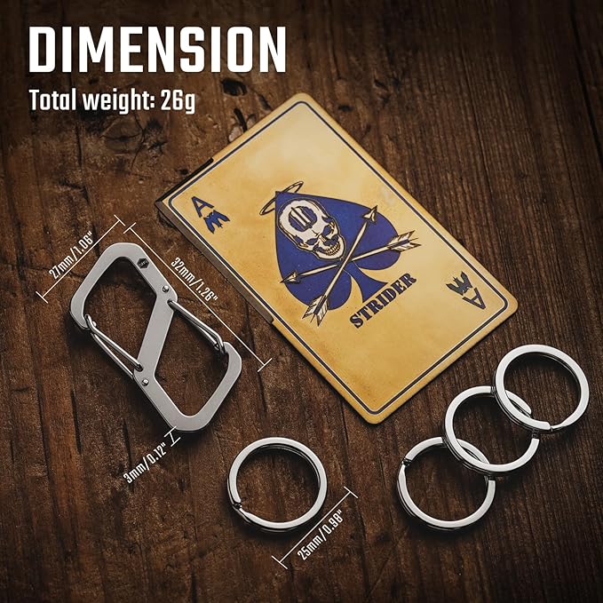 KeyUnity Stainless Steel Carabiner Mini Clips, Key Holder Organizer Keychain for Keys, Flashlight, Folding Knife & Whistles