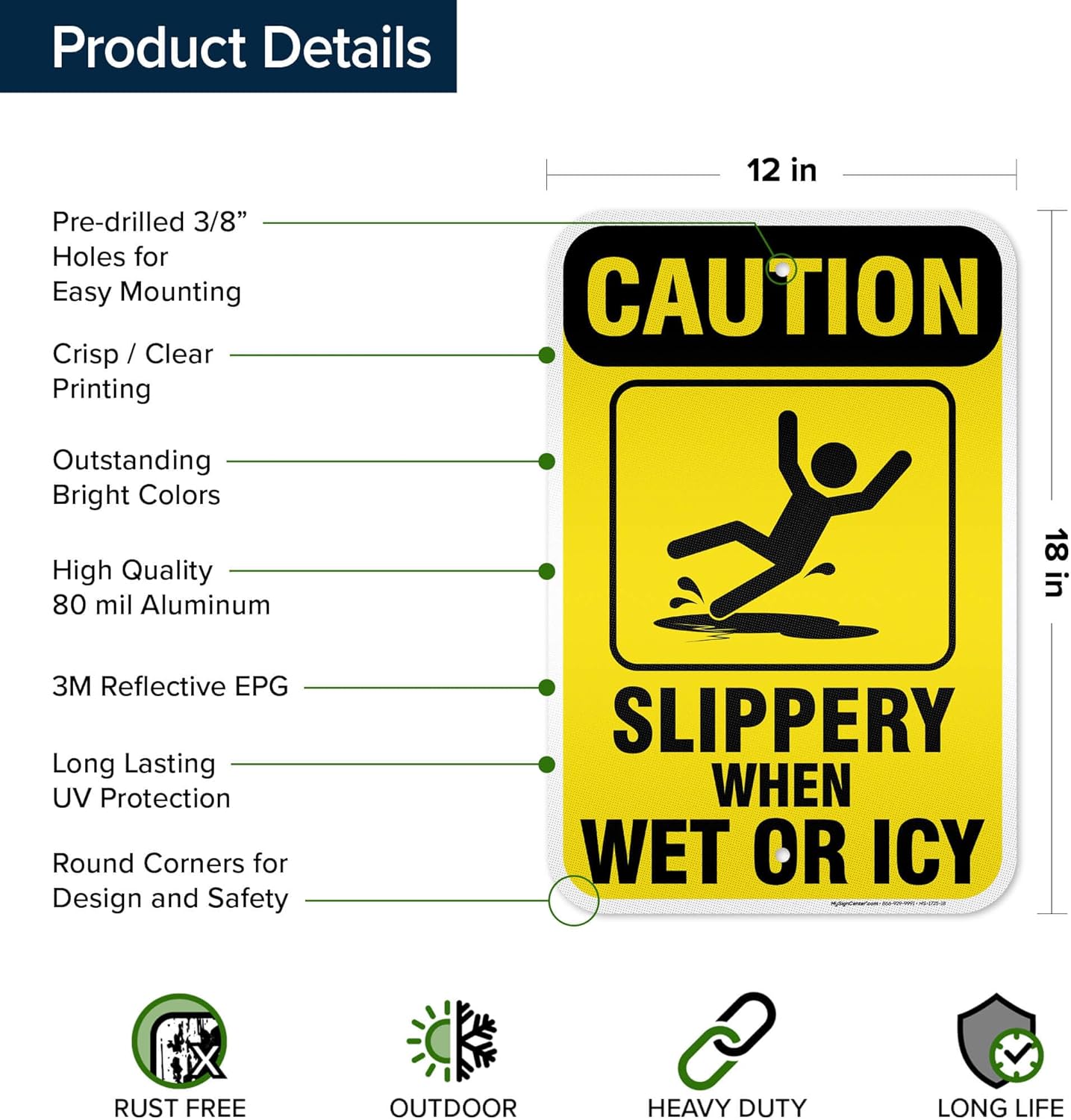 Caution Slippery When Wet Sign or ICY Sign, 12"x18" Aluminum Reflective, Indoor/Outdoor Use, USA MADE By My Sign Center