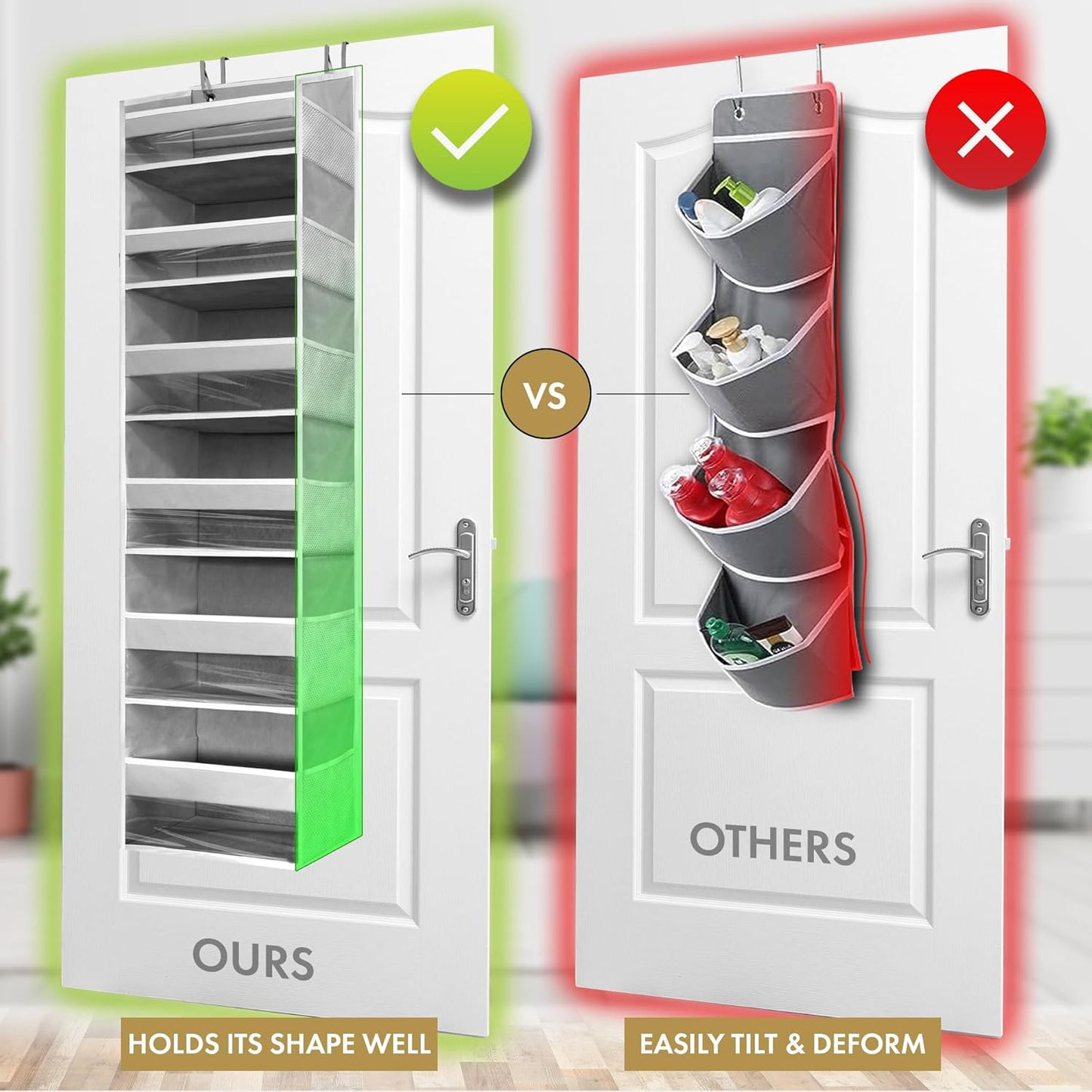 HOMELUX THEORY 1PC Heavy Duty Over the Door Organizer 55x14x6.7, 6 Large Front & 12 Side Pockets, Hanging Storage Closet Door Organizer for Bedroom, Bathroom and Baby Nursery Storage (Dark Gray)