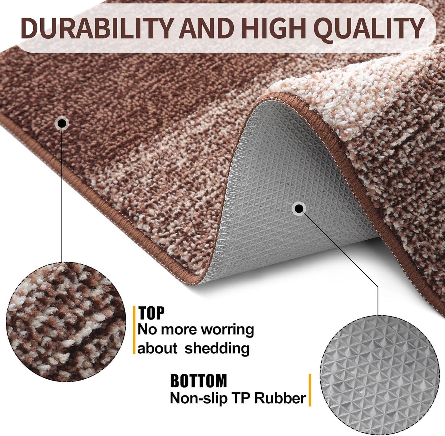 Kitinjoy Indoor Outdoor Door Mat, 47x20 Non-Slip Absorbent Dirt Trapper, Low-Profile Washable Inside Entrance Front Floor Mat, Sturdy Soft Entry Doormats for Entryway, Brown