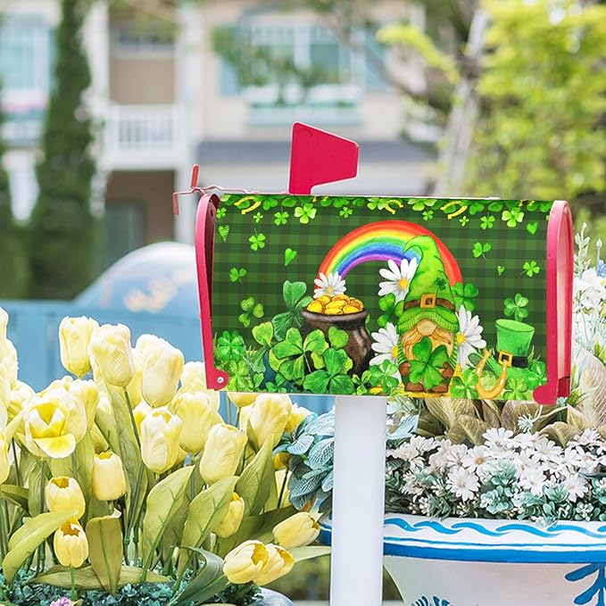 St. Patrick's Day Green Gnome Magnetic Mailbox Covers - Standard Size 21x18 Inch for Home, Outdoor, Garden
