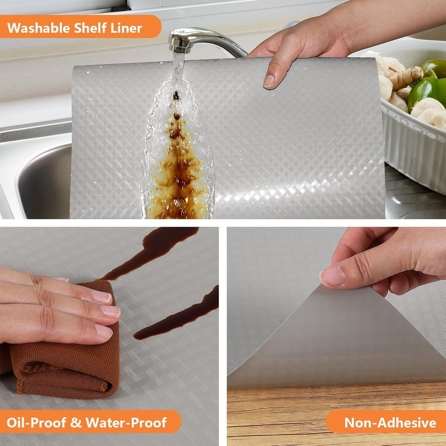 Light Gray Shelf Liners for Kitchen Cabinets Refrigerator Liners Waterproof & Oil-Proof Kitchen Cupboard Liner Drawer Mats EVA Material Non Adhesive Fridge Liner for Shelves 23.6 x 78.7 Inches