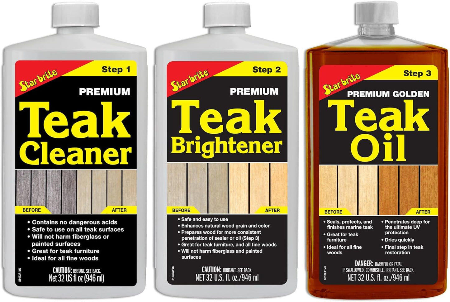 STAR BRITE Teak Kit - Restore Decks, Patio, Outdoor Furniture, Boats & Fine Wood - Marine Grade Teak Cleaner & Brightener Set With Premium Golden Teak Oil Finish - Renew, Refinish & Protect (081202)