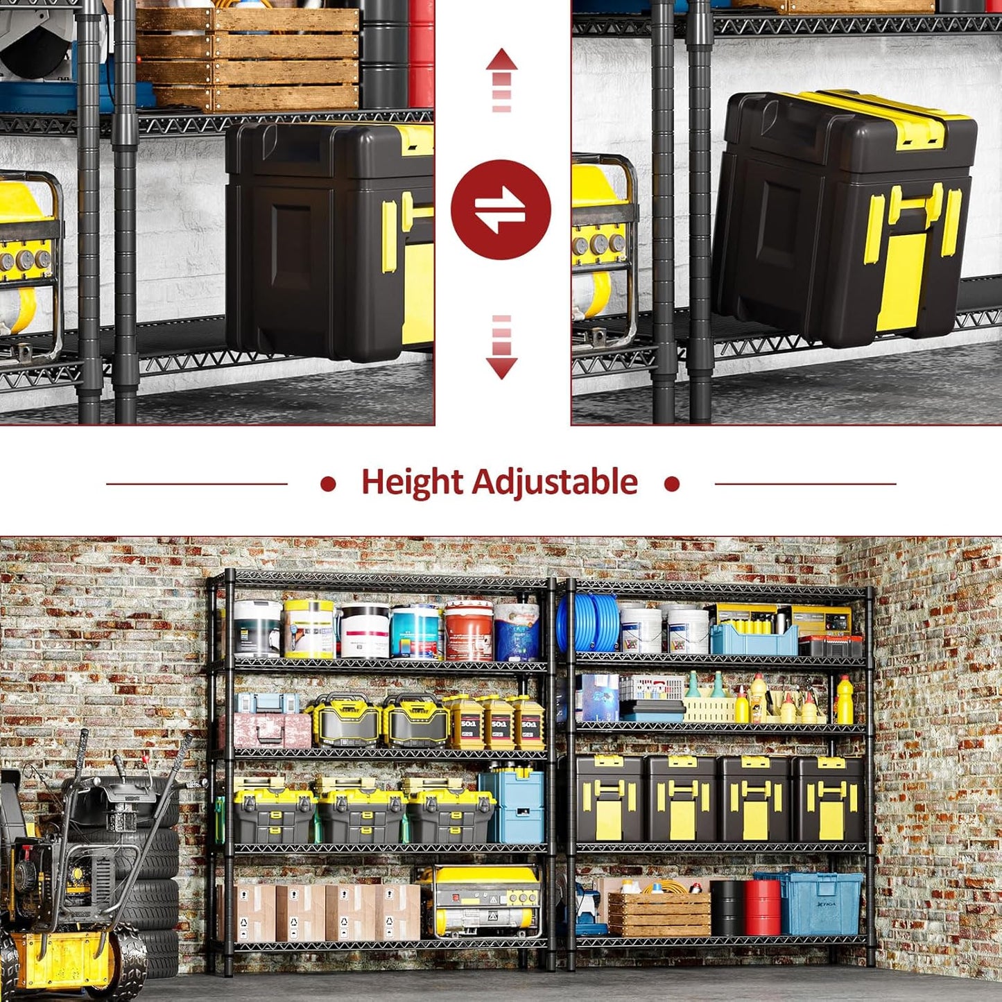 IZEUK 5-Tier Adjustable Heavy Duty Metal Storage Shelving Unit, Wide Utility Rack Organizer for Garage, Basement, Kitchen, Office, Warehouse (Black, 17.7" D x 59.1" W x 70.9" H)