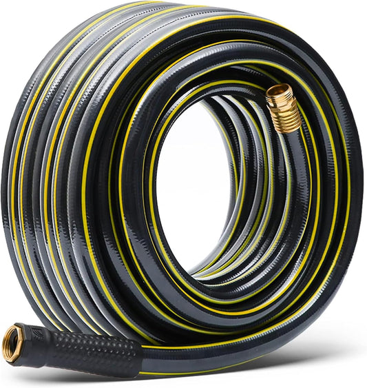 Solution4Patio Long Black Garden Hose 3/4 in. x 50 ft. -Heavy Duty Durable Flexible Lightweight Water Pipe -Brass Aluminum Ends for Household & Commercial -Kink Free, No Leaking, Male/Female Fittings
