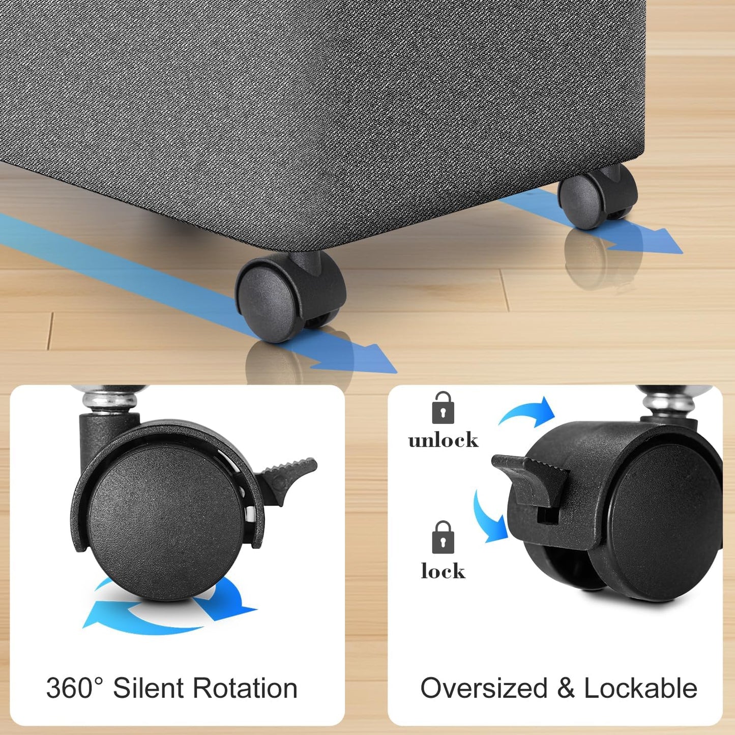 Laundry Hamper with Wheels,29 Gal (110L) Laundry Basket with lid Rolling Clothes Hamper Foldable Dirty Clothes Basket on wheels with Bamboo Frame and Bag for Bedroom, Dorm, Laundry Room-Grey