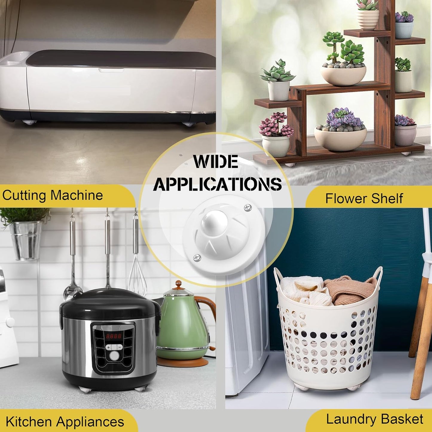 PlusRoc 4 Pack Self Adhesive Caster Wheels For Kitchen Appliance Rollers, Load Capacity 14LBS Per Wheel, Mini Swivel Wheels Sliders For Stand Mixers Air Fryers Coffee Machine