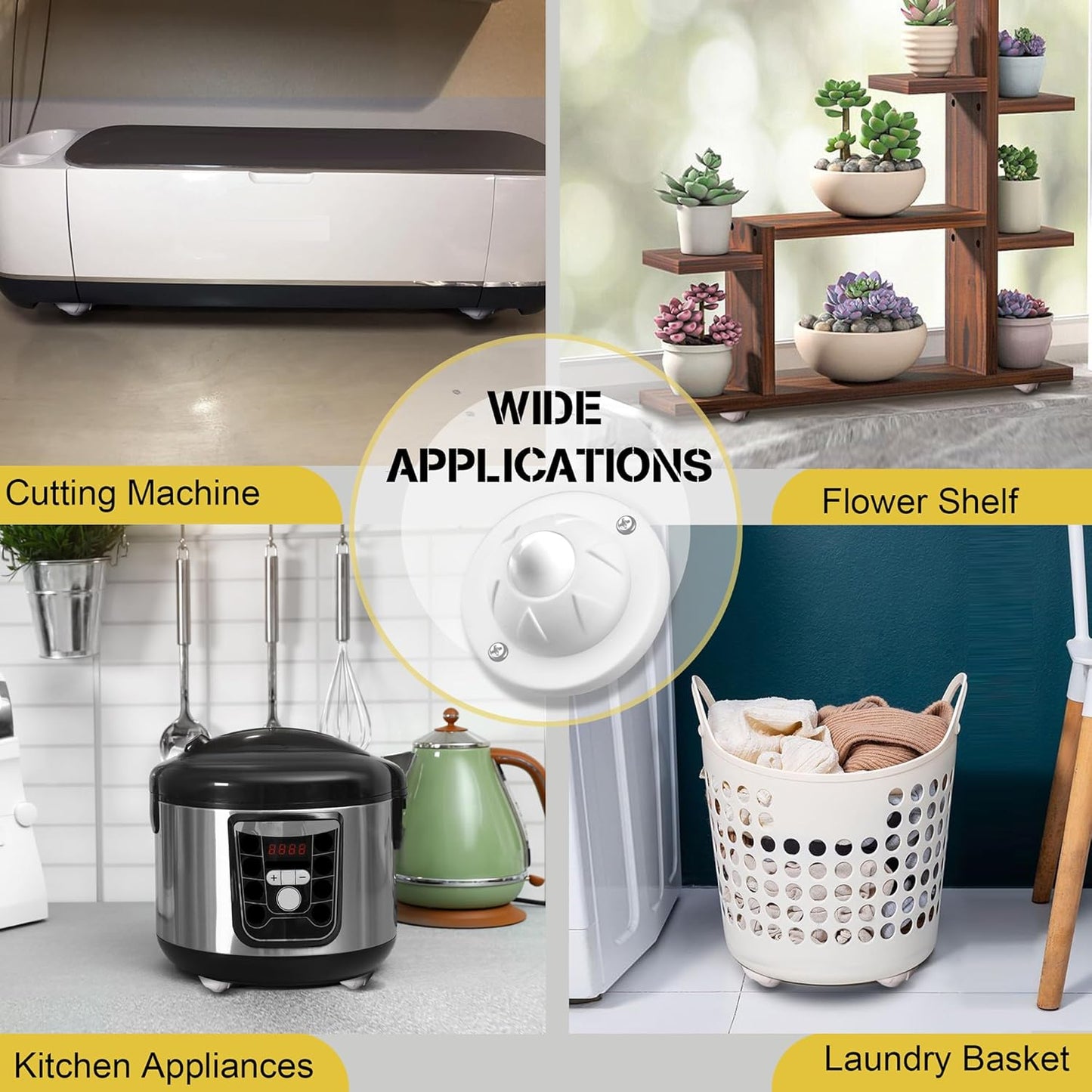 PlusRoc 12 Pack Self Adhesive Caster Wheels For Appliance, Load Capacity 14LBS Per Wheel, Mini Swivel Wheels Sliders Roller For Stand Mixers Air Fryers