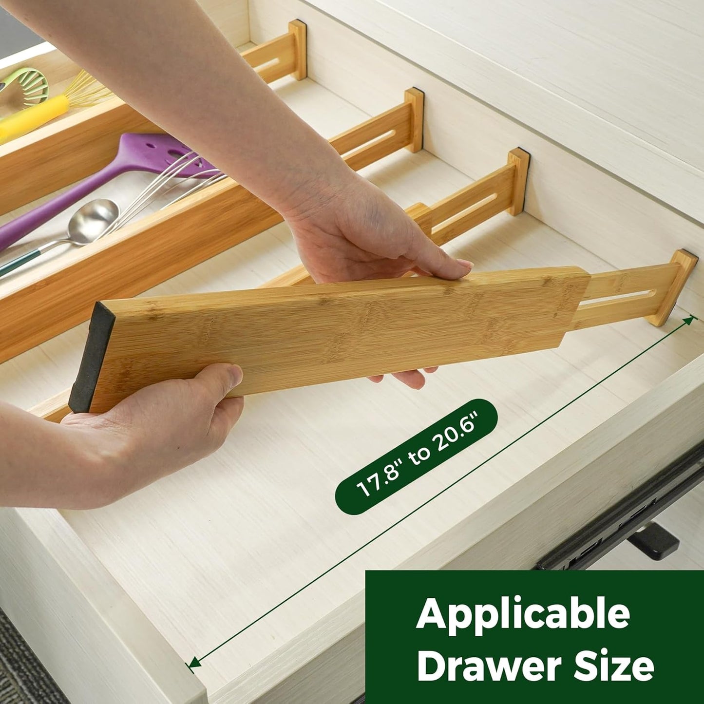 Utoplike 4 pcs Bamboo Kitchen Drawer Dividers Large, Adjustable Drawer Organizers, Spring Loaded, Works in Kitchen, Dresser, Bathroom, Bedroom, Drawer, Desk