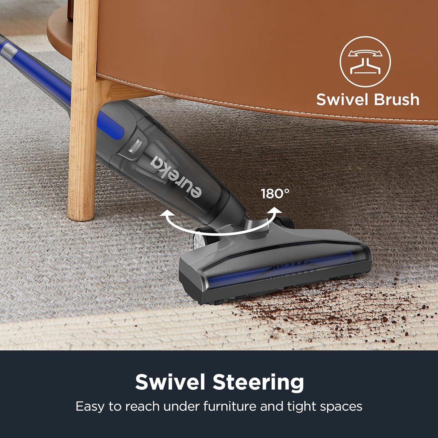 Eureka Corded Stick Vacuum Cleaner for Home Pet Hair, Lightweight Stick Vacuum Cleaner with Powerful Suction for Carpet Tile and Hard Floor, Blue, 3-in-1 Handheld Vac NES312