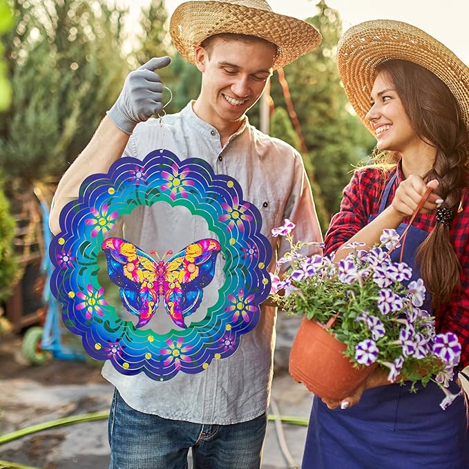 Butterfly Large Metal Wind Spinners - Butterfly Gifts for Women Mom Grandma Wife,15 inch Hanging Wind Spinner for Outdoor & Indoor Decorations,Wind Spinner for Christmas Ornament Gifts
