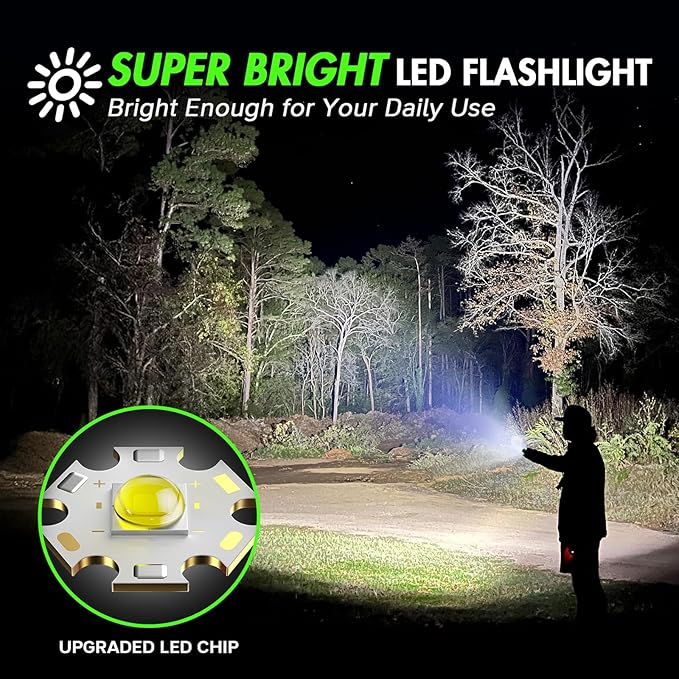 WdtPro LED Flashlight High Lumens SR2000 Pro, 2 Pack Brighter Tactical Flashlights with 5 Modes & Zoomable, Powerful Mini Flash Light for Emergency, Camping, Hiking (Green)