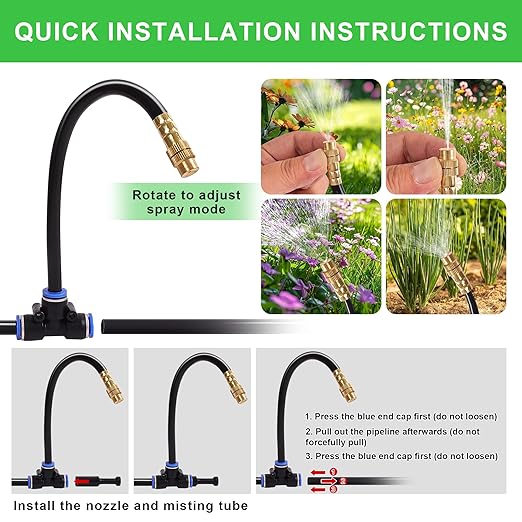 Drip Irrigation Kit, Flexible 360°Adjustable Watering System with Nozzle Control, Misting Hose for Garden, Greenhouse, Lawn, Yard & Potted Plants (49 Feets)