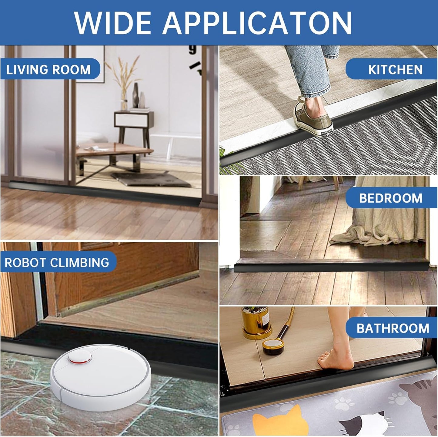 Vinyl Door Threshold Flooring Transition Strip Self Adhesive Carpet Edging Strip for Laminate Doorway Edge Threshold from 2/5" to 3/5" (Black, 10 Ft)