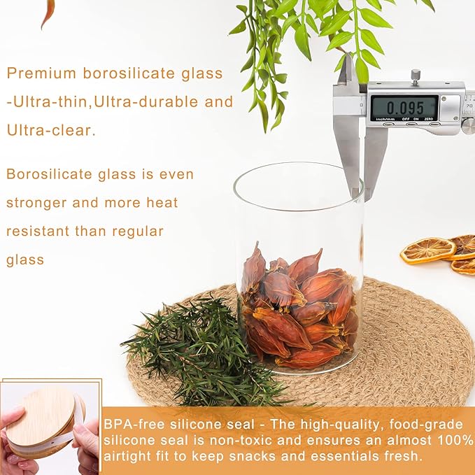 Glass Food Storage Containers Jars with Airtight Bamboo Lid 10 oz 15 pcs, 290 ml Pantry Organization Jar, Glass Terrarium with Lid, Spice, Flour and Sugar Container, Canister Set for Kitchen Counter