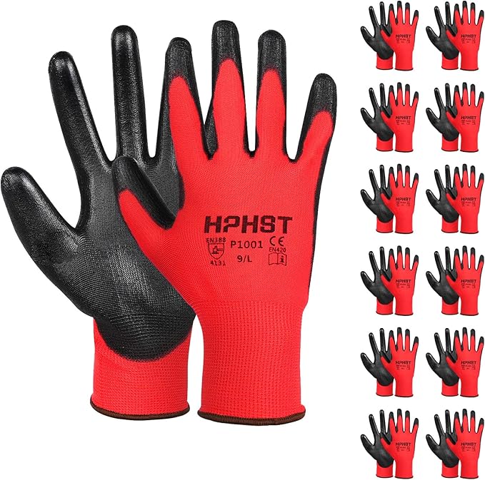 PU Coated Safety Work Gloves, 12 Pairs Work Gloves Mechanic Working Seamless Knit Glove with Polyurethane Coated Smooth