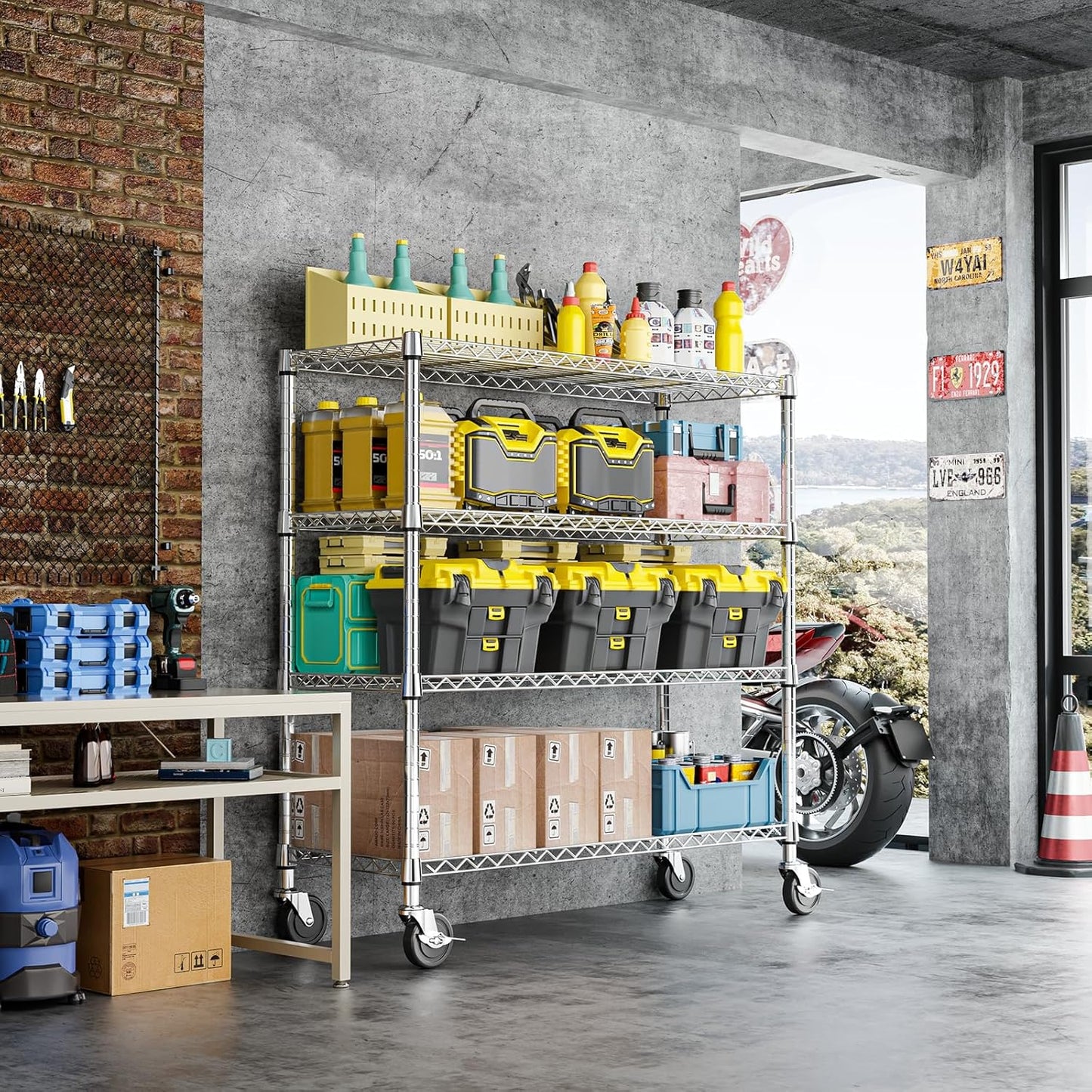 IZEUK 4-Tier Heavy Duty Metal Wire Shelving Unit, Adjustable Storage Rack Organizer for Garage, Kitchen, Office, Pantry, Warehouse (Chrome, 17.7" D x 47.2" W x 59.1" H)