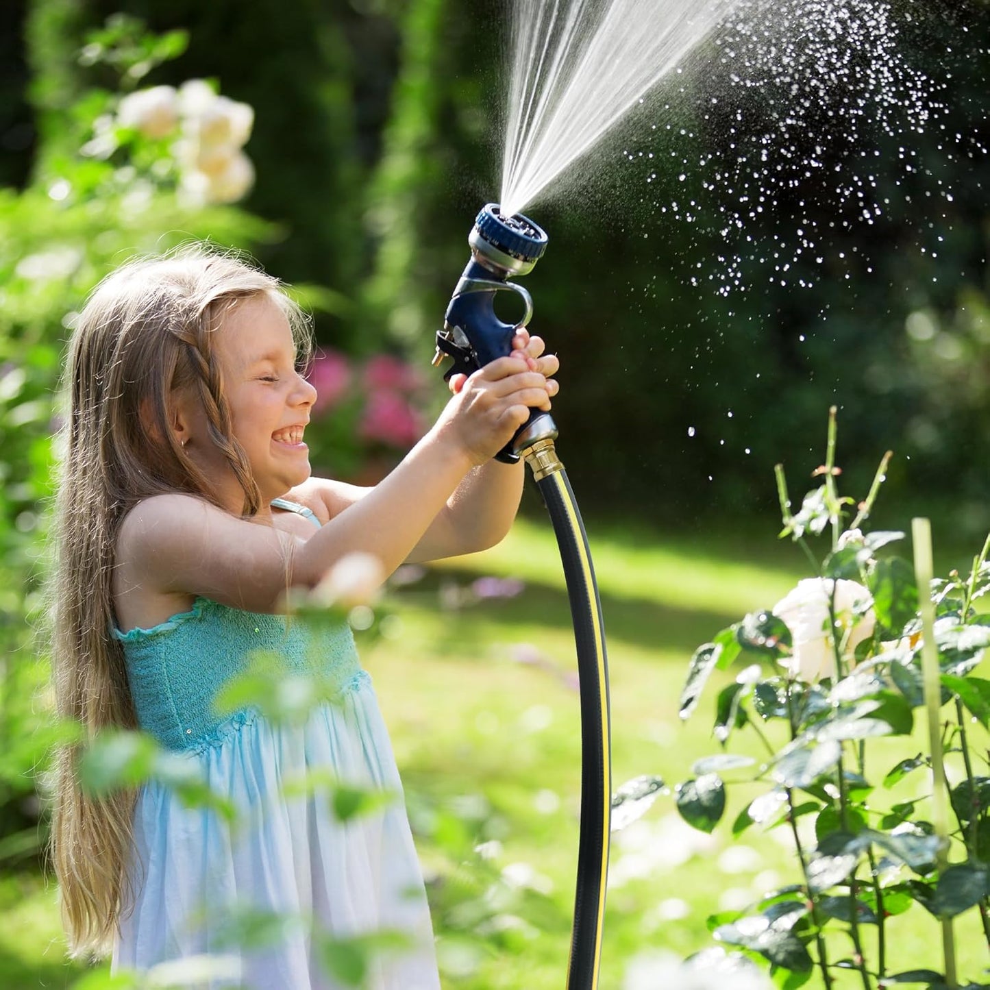 Solution4Patio Long Black Garden Hose 3/4 in. x 50 ft. -Heavy Duty Durable Flexible Lightweight Water Pipe -Brass Aluminum Ends for Household & Commercial -Kink Free, No Leaking, Male/Female Fittings