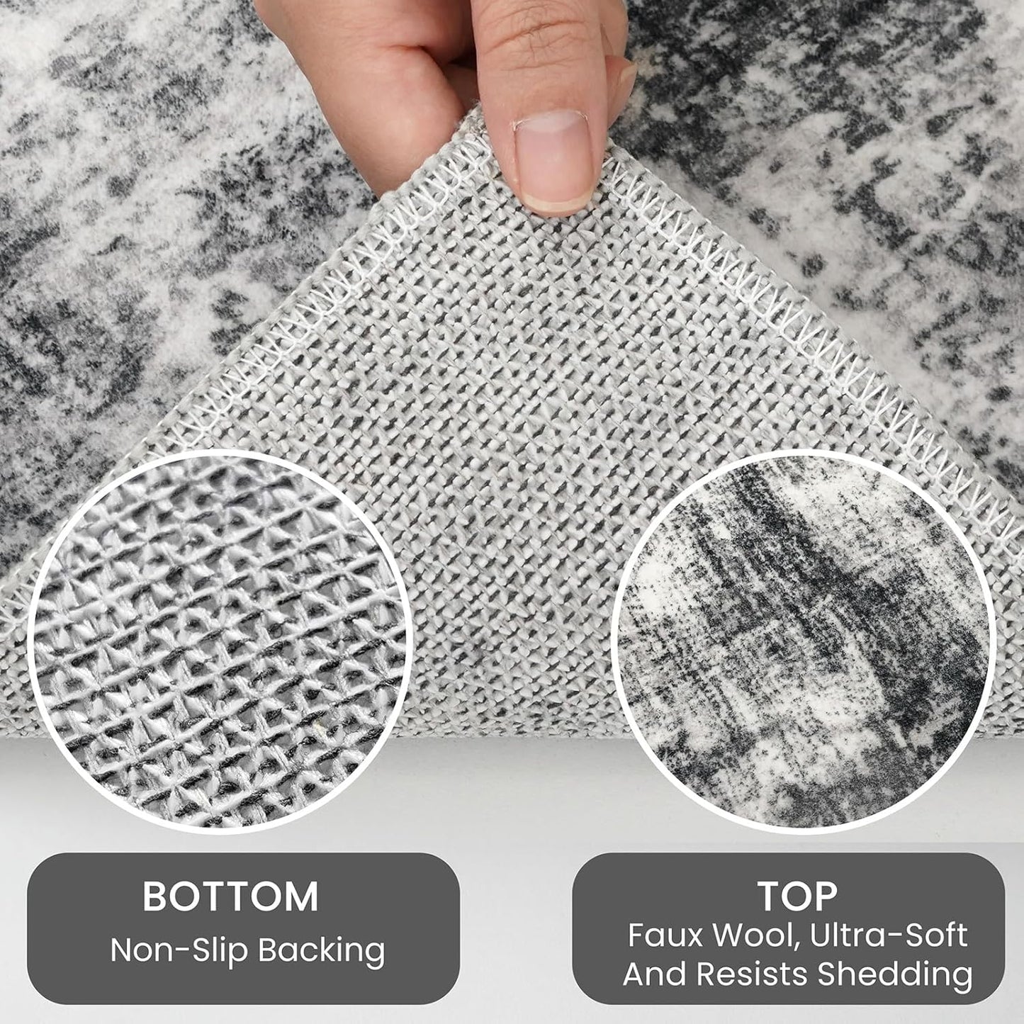 IOHOUZE Abstract Runner Rug 3x16 Ft Long Washable Runners for Hallways, Non Slip Kitchen Runner Printed Faux Wool Entryway Runner Indoor, Modern Abstract Floor Carpet for Hall Stair, Black Grey