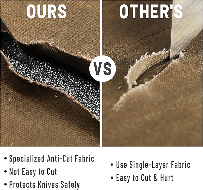 Kaaltisy Knife Roll Bag, 16oz Waxed Canvas Chef Knife Bag with 5 Slots, Specialized Anti Cutting Fabric Knife Holder with Tie Rope | Army Green