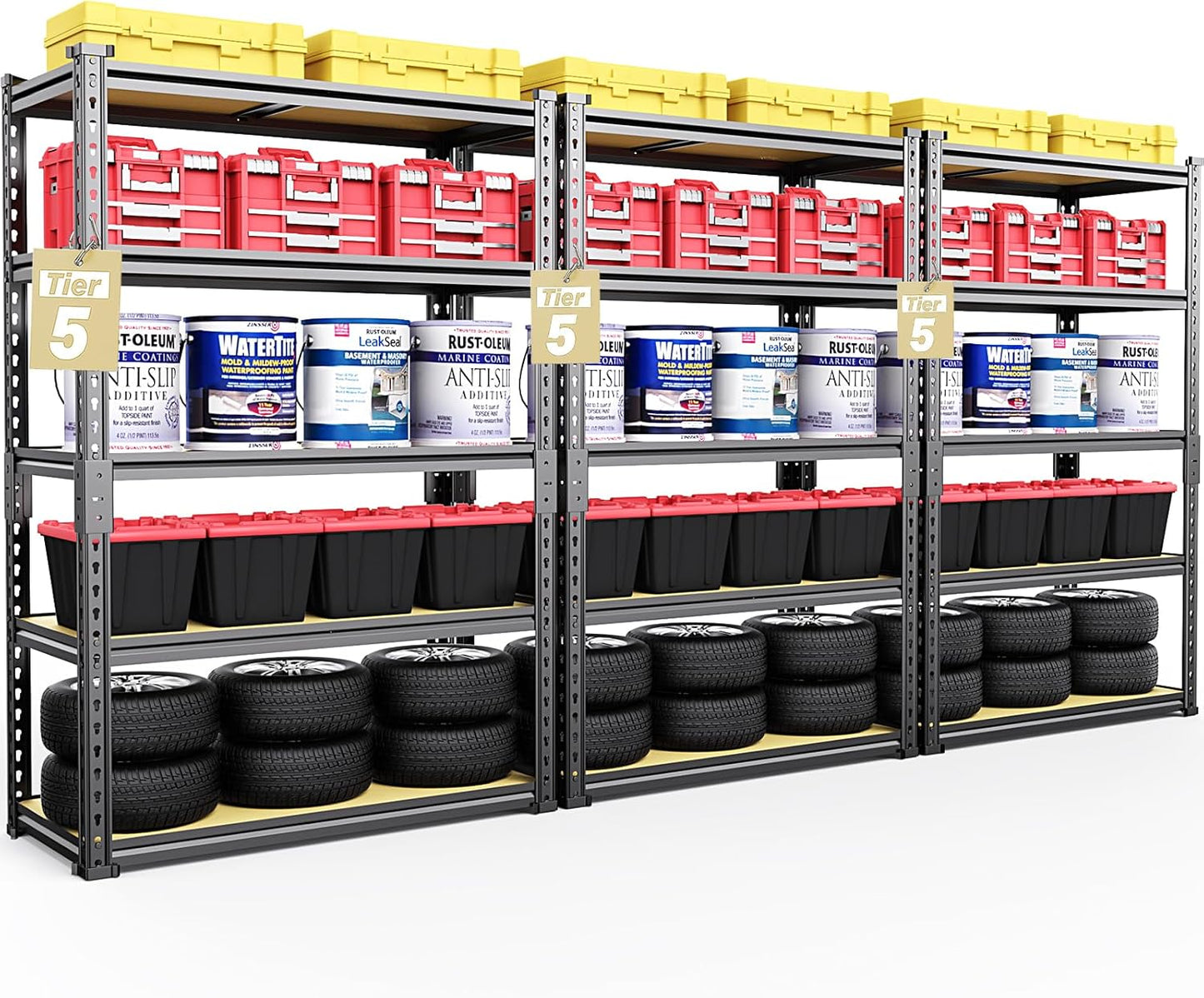 TigerParty 2050LBS Heavy Duty Garage Shelving, 5-Tier Adjustable Storage Shelves, Metal Shelving Unit and Storage Rack for Pantry, Basement, Warehouse, 72" H x 36" W x 16" D, MDF Borad