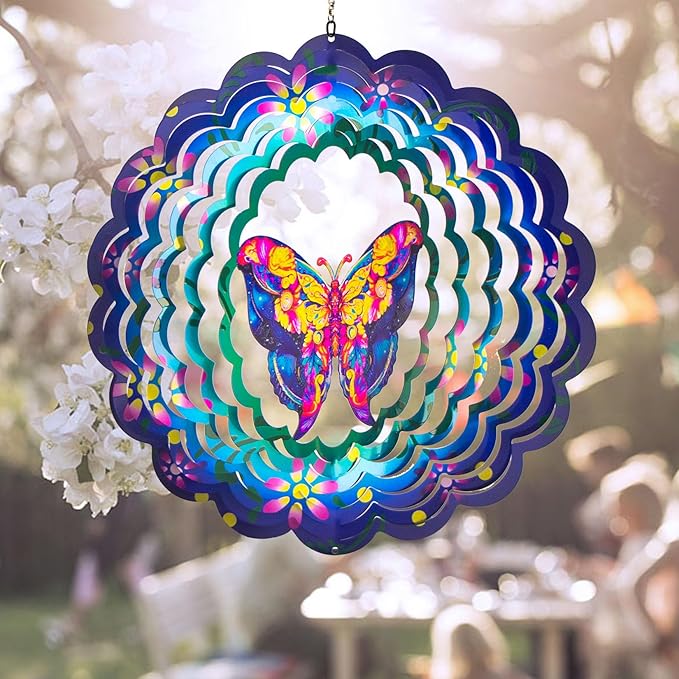Butterfly Metal Wind Spinners - Butterfly Gifts for Women Mom Grandma Wife, Hanging Wind Spinner for Outdoor & Indoor Decorations, 12 inch for Ornament