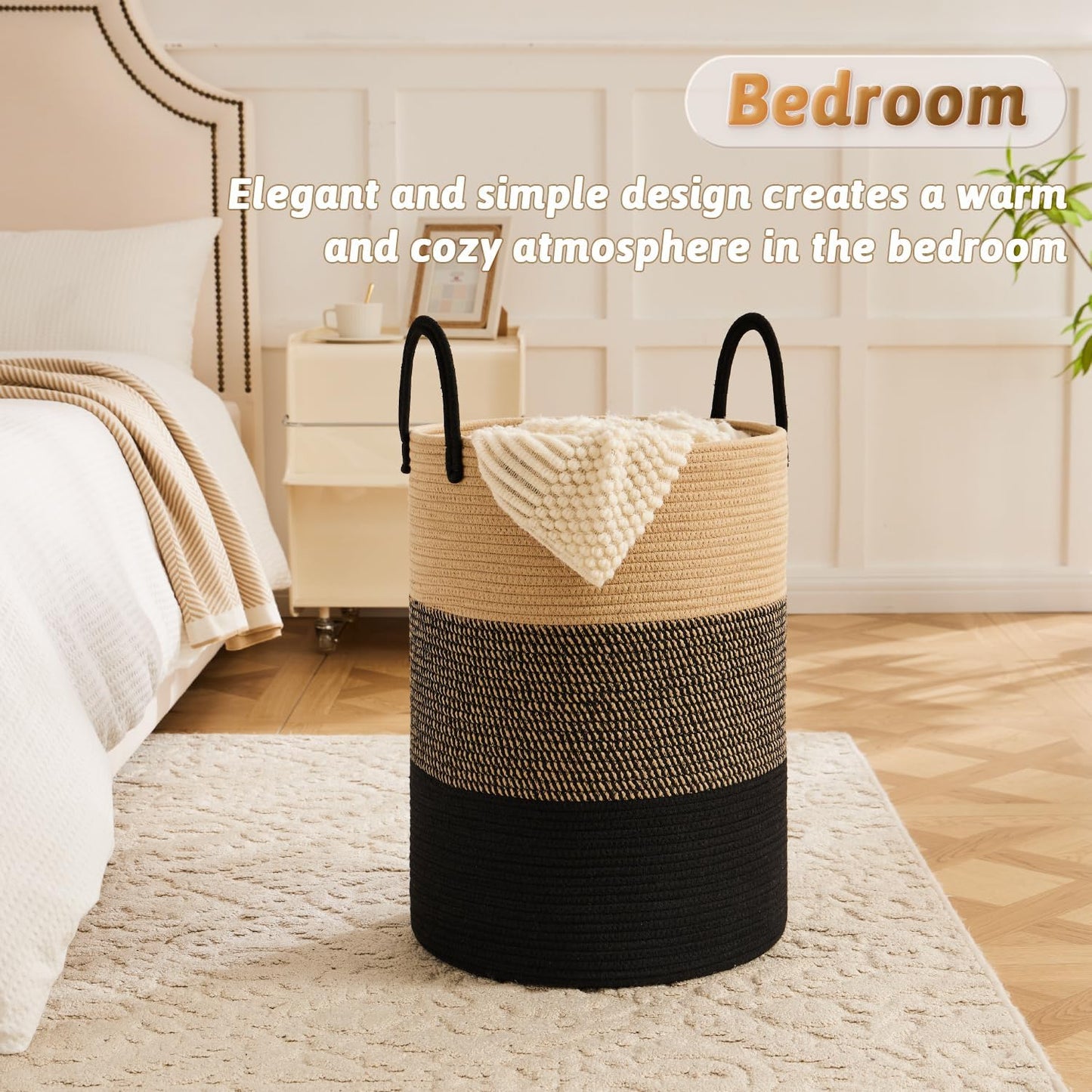 Laundry Basket,Woven Cotton Rope Laundry Hamper,60L for Decorative Storage of Dirty Clothes,Toys and Blankets in Bathroom,Bedroom and Living Room