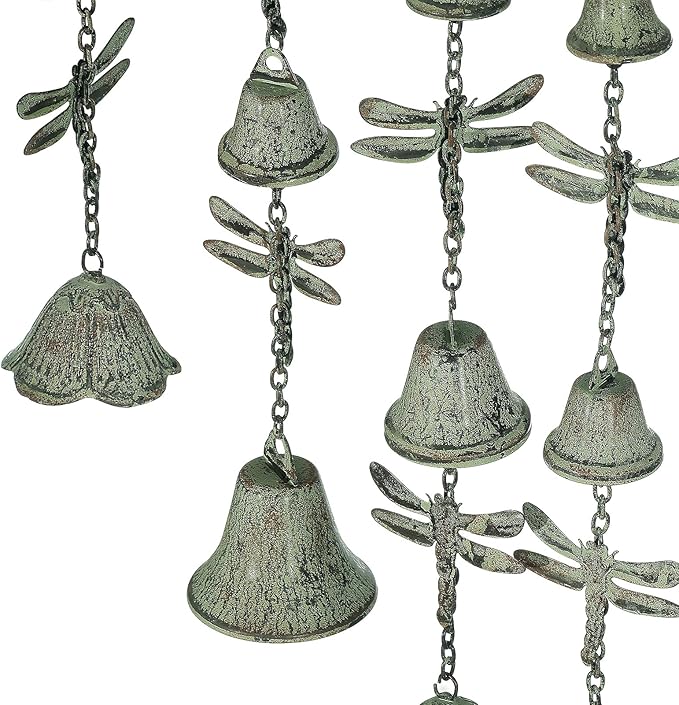 Dragonfly Wind Chimes for Outside, Large Strung Verdigris Windchimes with Wrought Iron Bell for Garden, Patio, Porch Outdoor Decor, Memorial Sympathy