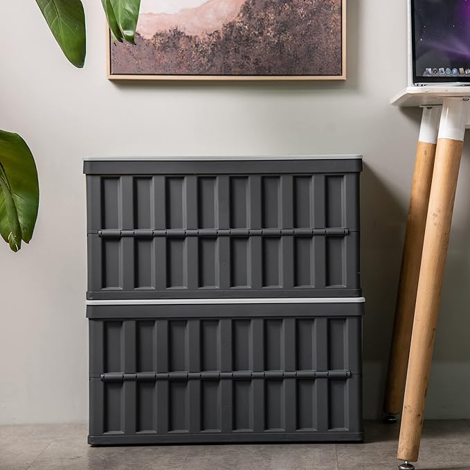 Citylife 64L Collapsible Storage Bins with Lids Plastic Storage Containers for Organizing Stackable Storage Box Large Heavy Duty Utility Crates, 2 Packs