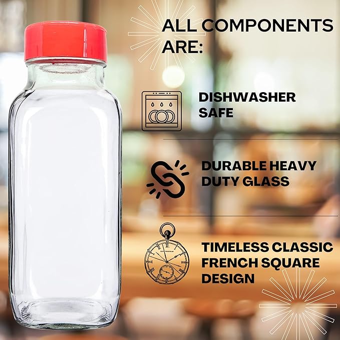 JARMING COLLECTIONS Glass Spice Jars with Shaker Lids - Spice Jars 16 oz for Food Storage, Spice Containers for Kitchen Organization, Organizing Bottles for Spices (French Square Red - 2pack)