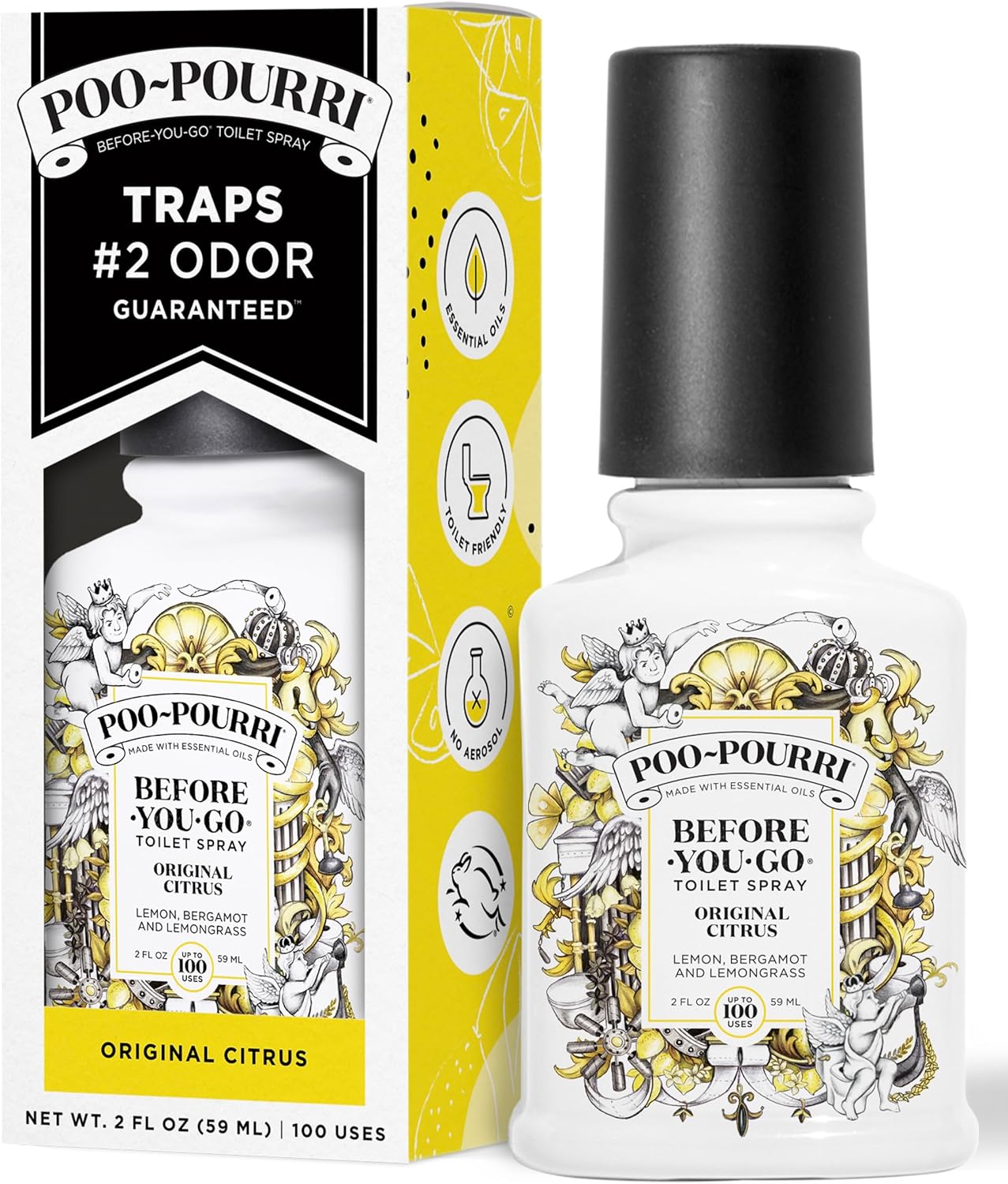 Poo-Pourri Before-You-Go Toilet Spray, Original Citrus, 2 Fl Oz, 2 Pack, Up to 100 Uses, Bathroom Odor Deodorizer with Essential Oils, Travel Essentials, TSA Approved Size, Lemon Bergamot
