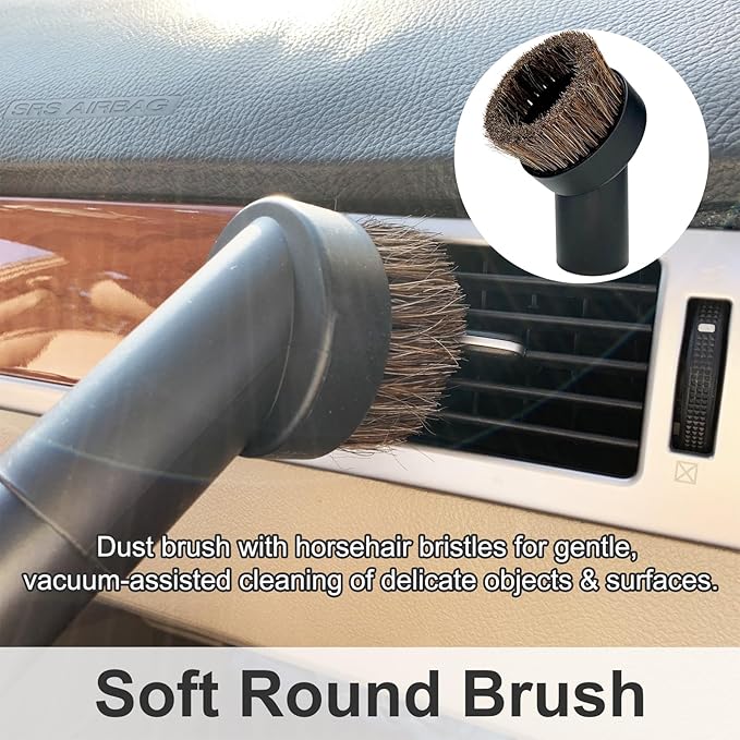 Shop Vac Car Detailing Attachments (Soft Horsehair Dusting Brush Long Crevice Tool Nozzle Hose Adapter) for 1-1/4" 1-3/8" 2-1/2" Shopvac Wet Dry Vacuum Cleaner (Car Interior Kit B)