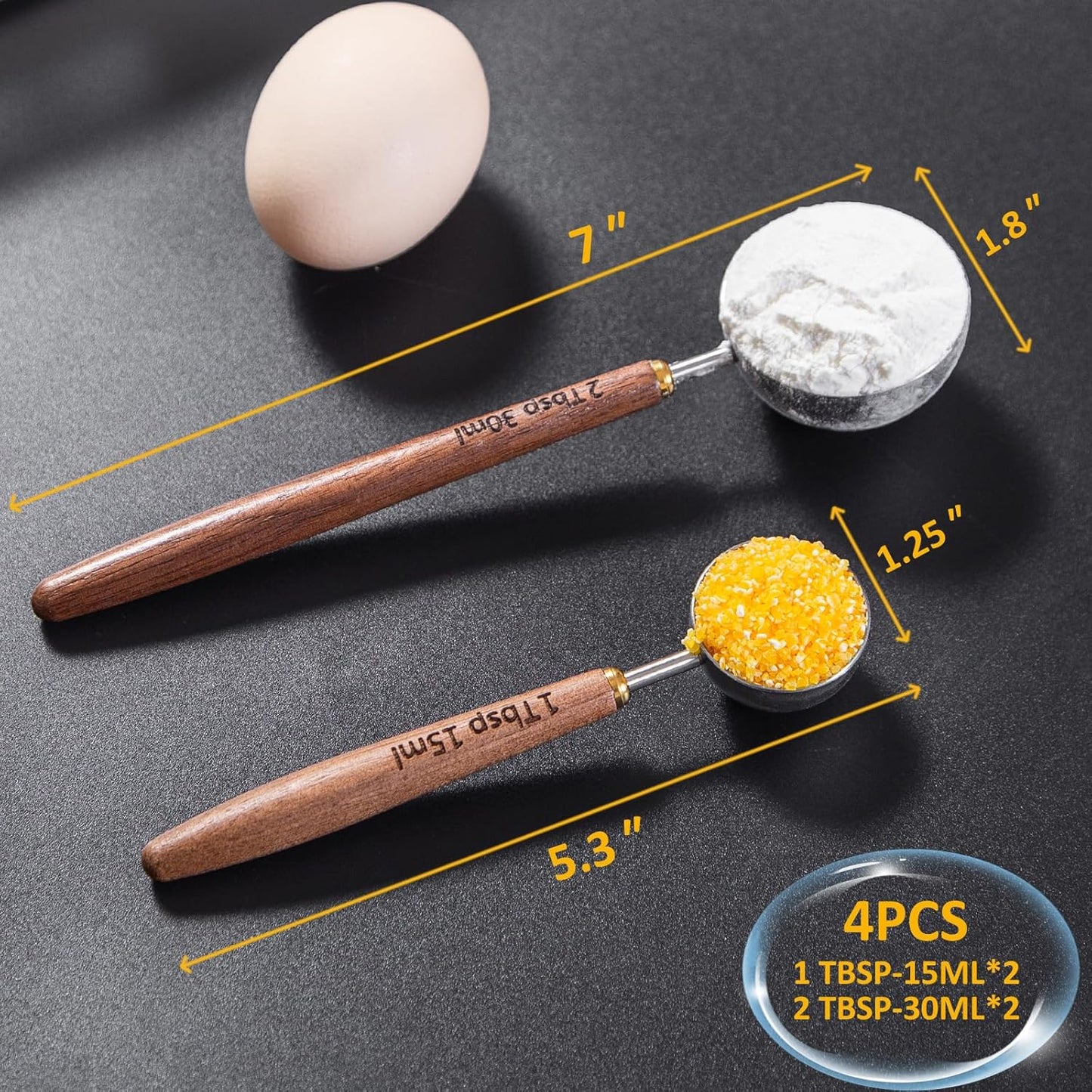 4PCS Wood Scoops for Jars Wooden Scoops for Canisters 2Tbsp + 1Tbsp Measuring Spoons for Coffee Bean Powder Coffee Scoop Measuring Scoop for Salt Sugar Multipurpose-Black Walnut+304 Stainless Steel