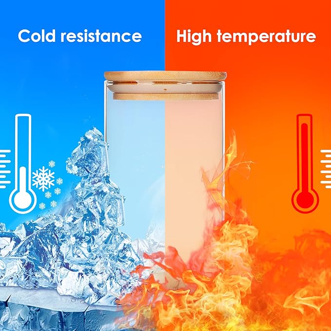 Glass Food Storage Containers Jars with Airtight Bamboo Lid 20 oz 9 pcs, 590 ml Pantry Organization Jar, Glass Terrarium with Lid, Spice, Flour and Sugar Container, Canister Set for Kitchen Counter