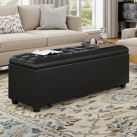 Ottoman with Storage 38 inches, Furniture End of Bed Storage Benches, Long Ottomans Bench with hinged lid, Bench seat Trunk for Foot Rest in Bedroom, Living Room (Black)