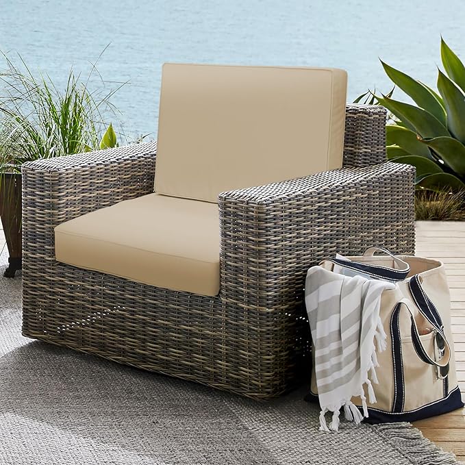Outdoor Deep Seat Cushion Set 19" x 19", Water Repellent & Fade Resistant Cushion for Patio Furniture, Back & Seat Cushion with Removable Covers for Sofa, Couch, Beige