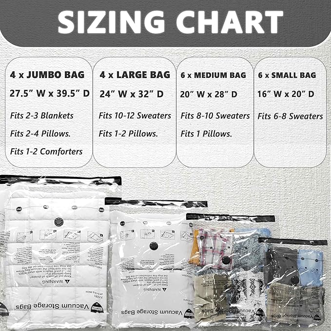 SUOCO 10 Small Vacuum Storage Bags with Electric Pump, Travel Clothes Space Saver Bags, Compression Airtight Seal Bags for Clothing, Pillows, Comforters, Blankets