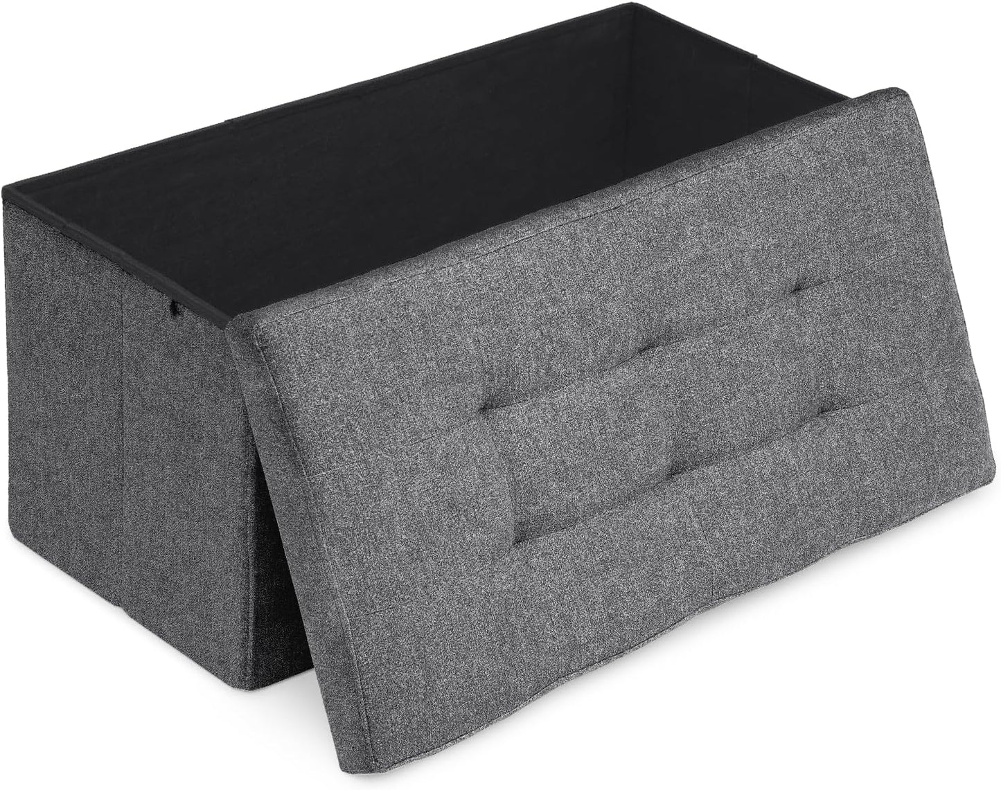 Athena Collection 30" Storage Ottoman Bench Folding Bench with 90L Hidden Storage, Large End of Bed Bench Linen Foot Rest Stool Chest with Flipping Lid for Living Room, Bedroom, Entryway, Dark Gray