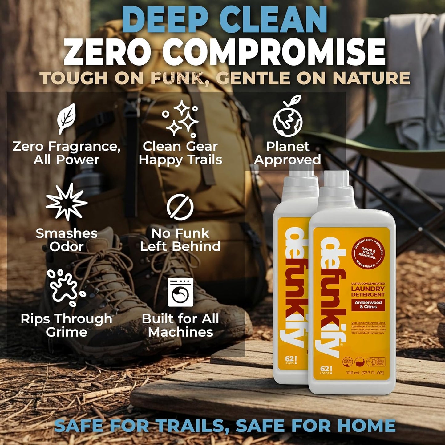 Laundry Detergent 62 Load/37.7 FlOz (2-Pack). 'Amberwood & Citrus' Liquid Detergent- Sensitive Skin. 'ProvenSafe' Laundry Soap Washing Detergent w/Odor & Stain Remover for Activewear & All Fabrics