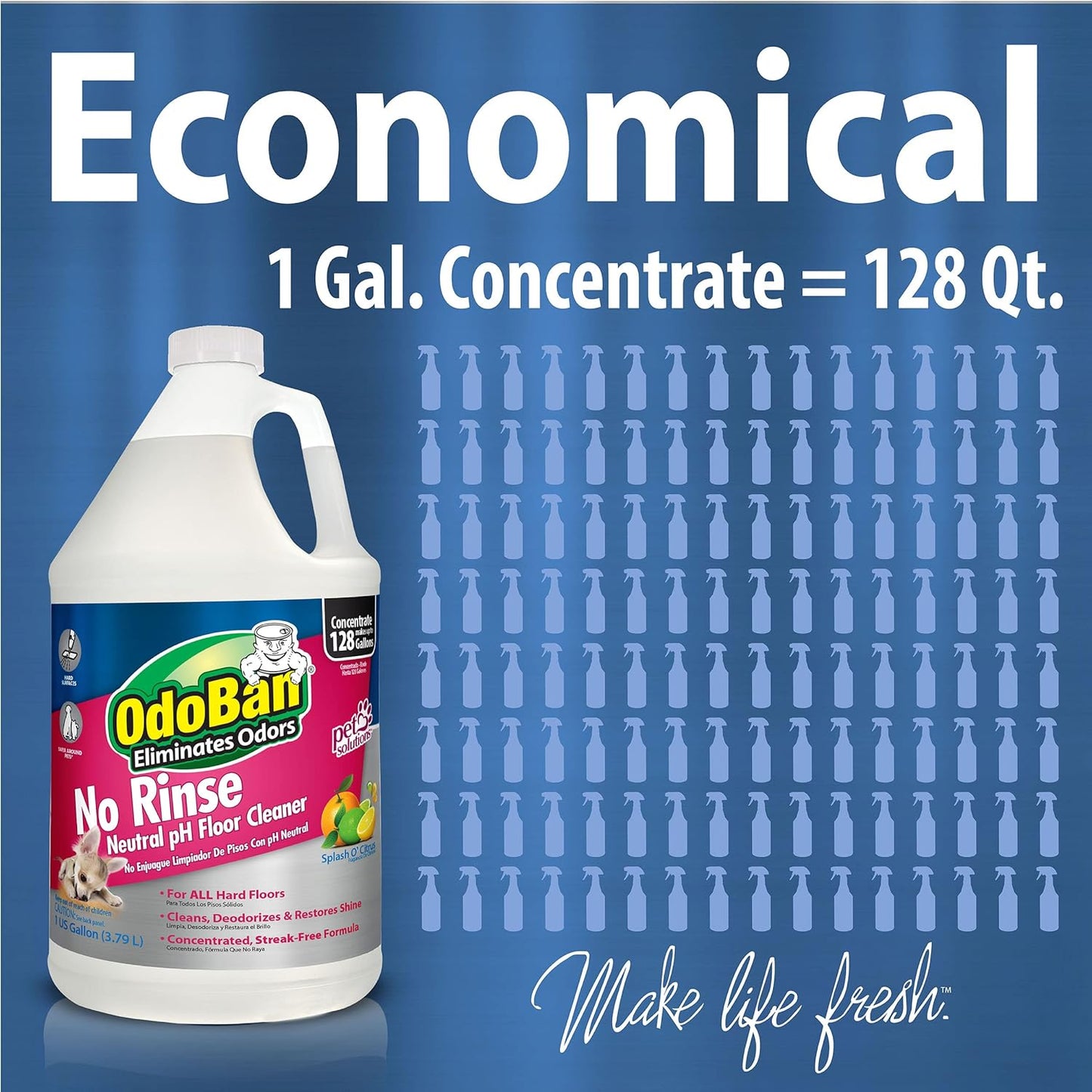 OdoBan Pet Solutions No Rinse Neutral pH Floor Cleaner Concentrate, Made in the USA, Splash O' Citrus Scent, 4 Gallons