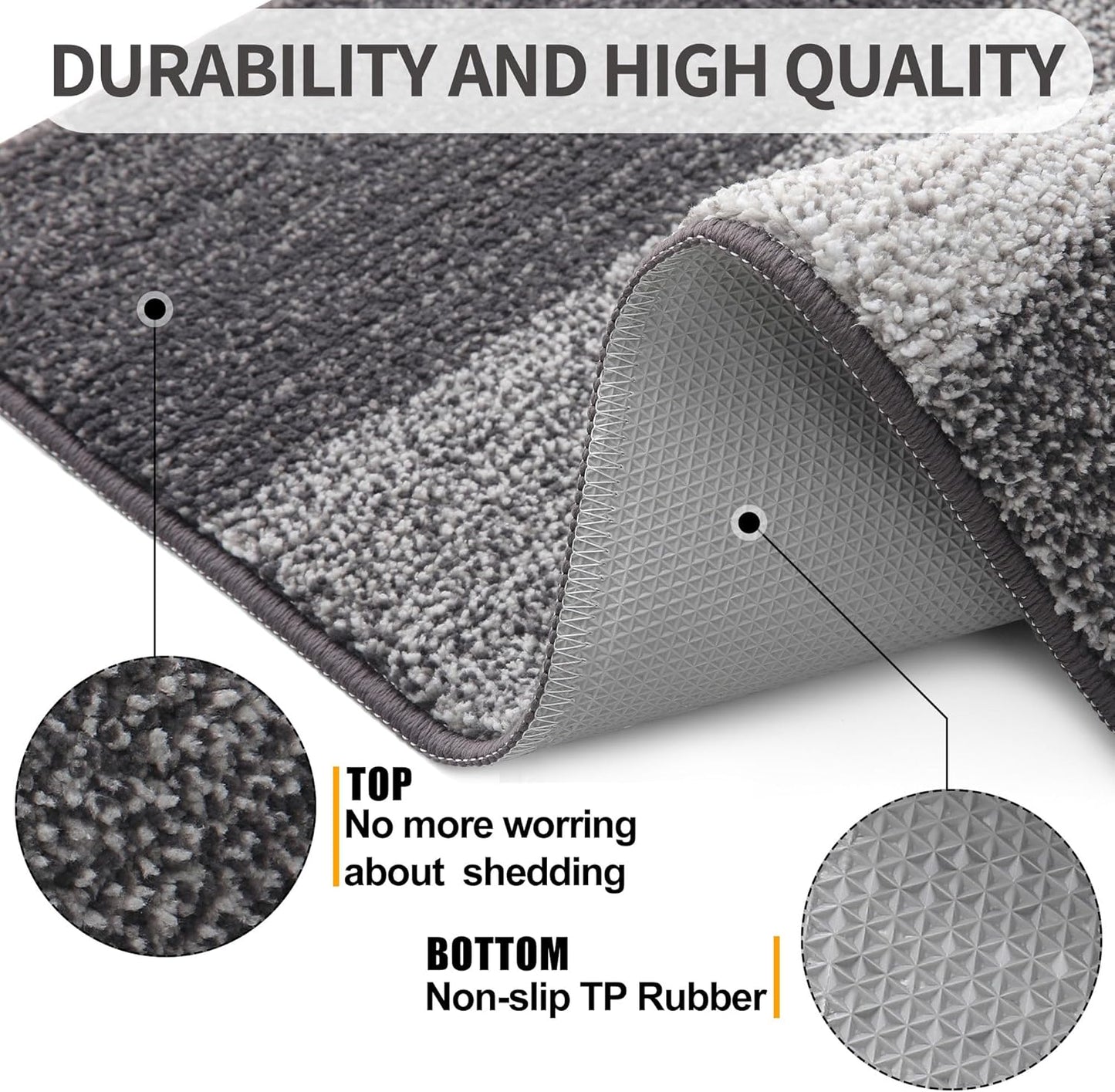 Kitinjoy Indoor Outdoor Door Mat, 30x17 Non-Slip Absorbent Dirt Trapper, Low-Profile Washable Inside Entrance Front Floor Mat, Sturdy Soft Entry Doormats for Entryway, Grey