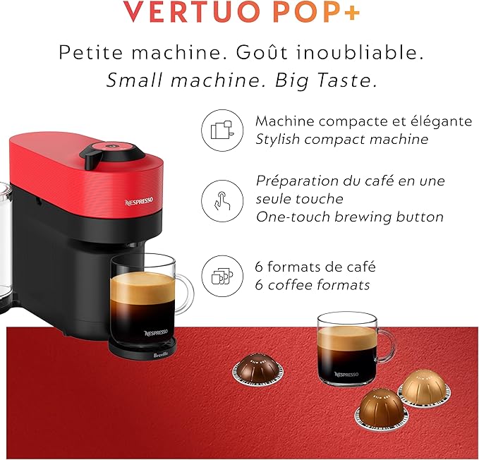 Nespresso Vertuo Pop+ Coffee and Espresso Maker by Breville, Spicy Red