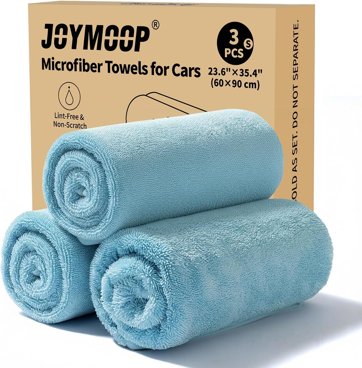 JOYMOOP Microfiber Towels for Cars, 3 Pack 35.4" x 23.6" Car Drying Towel, Blue Reusable Car Towel, Quick Drying Car Microfiber Cleaning Cloth for RVs, SUVs, Trucks