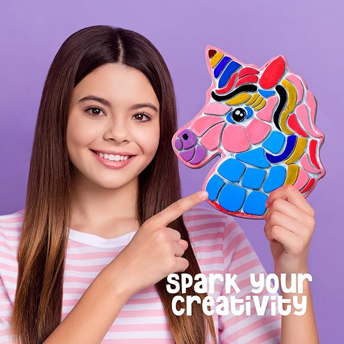 Dan&Darci Stepping Stones Painting Kit for Kids - Outdoor Crafts - Paint 5 Garden Stone - Unicorn Craft Kits for Boys, Girls Ages 6-12 - Gifts for Boy, Girl Age 6, 7, 8, 9, 10 + Year Old - Summer Gift