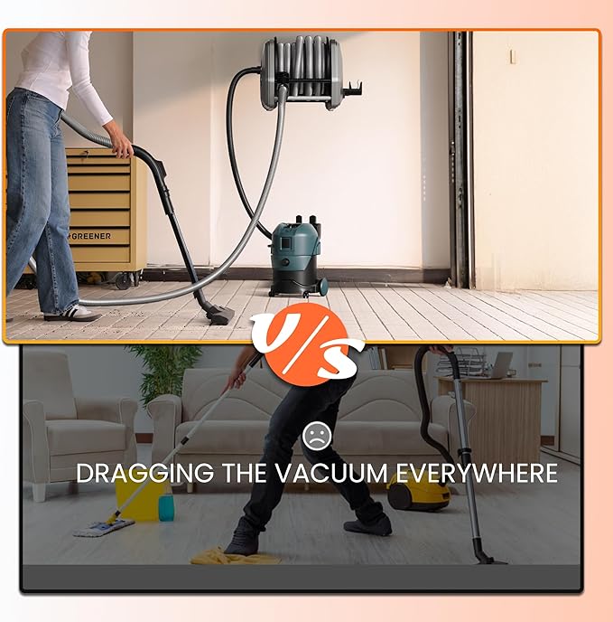 Giraffe Tools Vacuum Hose Extension Reel with 30FT Hose, 1-1/4'' Wall Mount Vacuum Hose Reel, Suitable for Diameter 32mm Wet Dry Vacuums